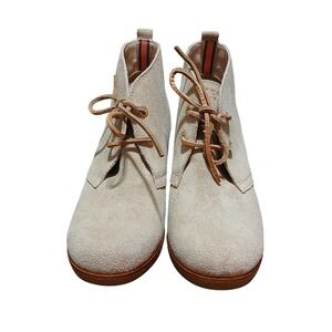 Sperry Wedge Booties‎ Womens 7.5M Beige Suede Ankle Boots Lace Up Comfort Casual